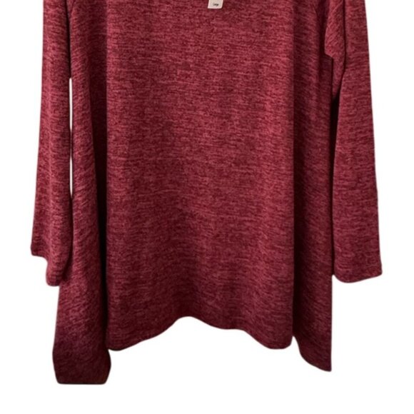 Krazy Kat Womens Red Knit Long Sleeve Top With Ribbed Collar L Asymmetrical Hem - Picture 3 of 6